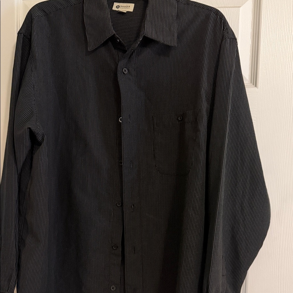 Haggar Men's Dark Striped Button Down Shirt